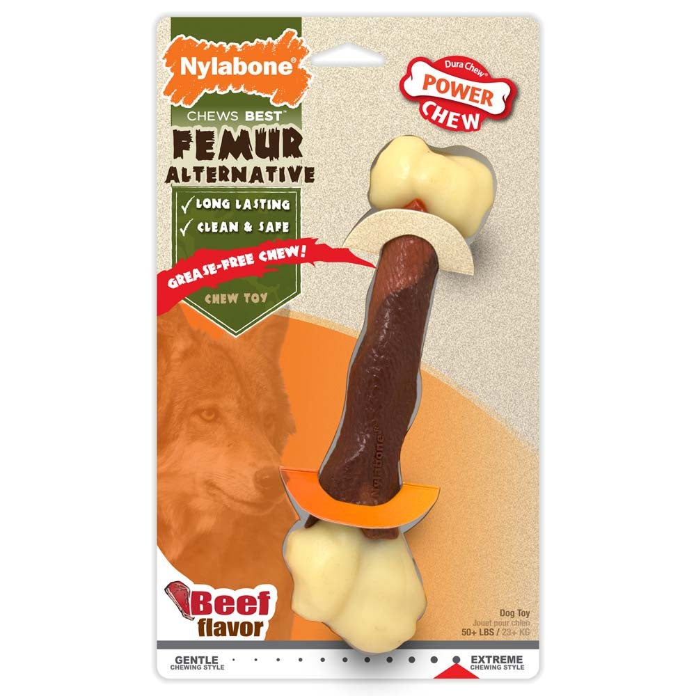Nylabone Femur Bone Rawhide Alternative Power Chew Durable Dog Toy Beef 1ea/Large - Up To 50 lb