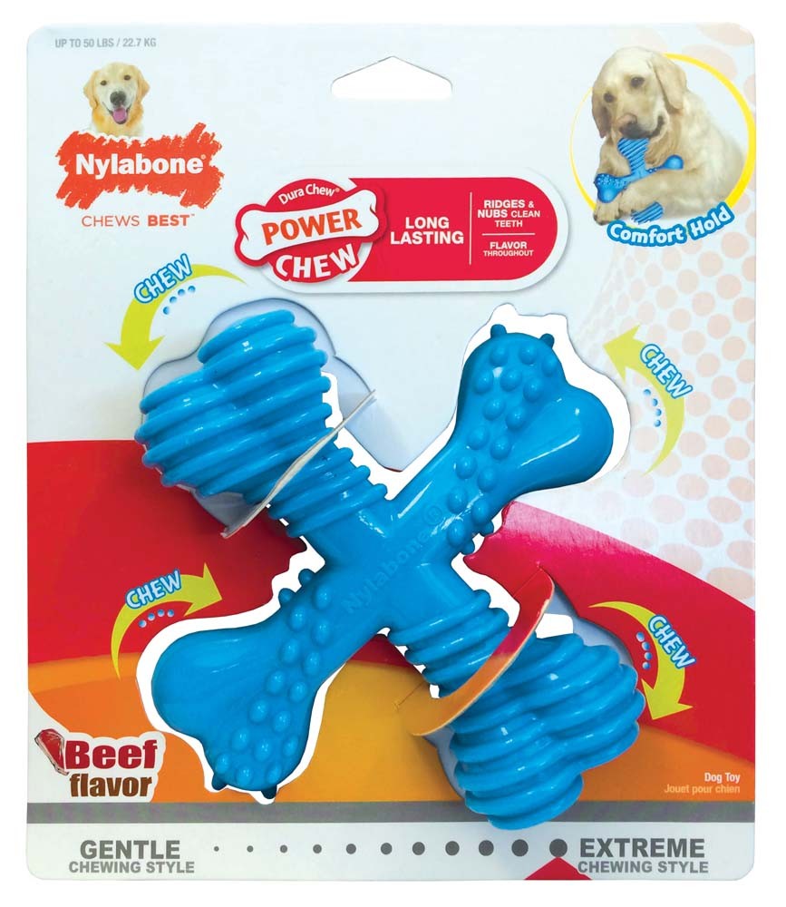 Nylabone Dog Toy Power Chew Dog Toy for Aggressive Chewers - X-Shape Dog Toy - Beef 1ea/Large - Up To 50 lb