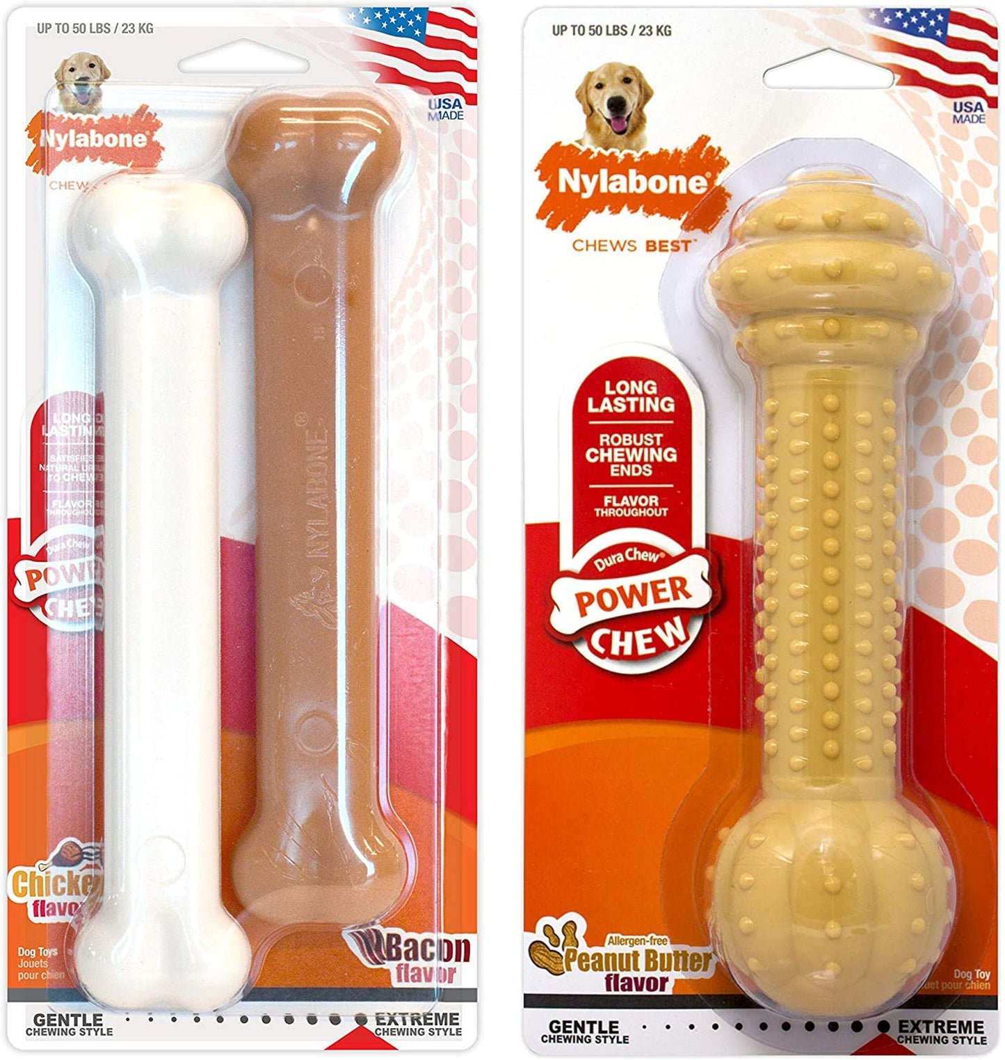 Nylabone Power Chew Durable Dog Chew Toys Twin Pack Beef Jerky & Chicken 1ea/Large - Up To 50 lb, 2 ct