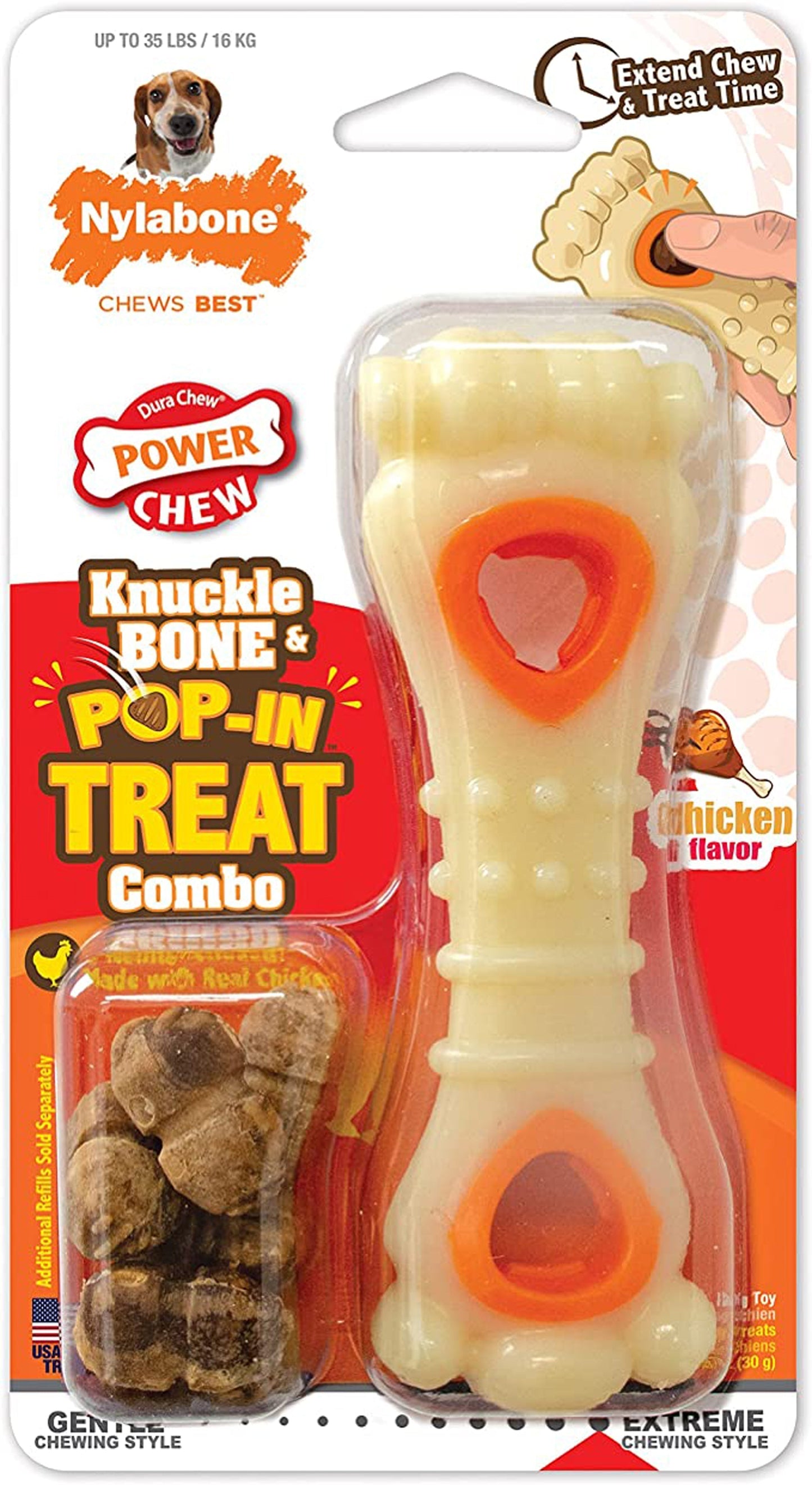 Nylabone Puppy Power Chew Knuckle Bone & Pop-In Puppy Treat Toy Combo Chicken 1ea/Medium - Up To 35 lb