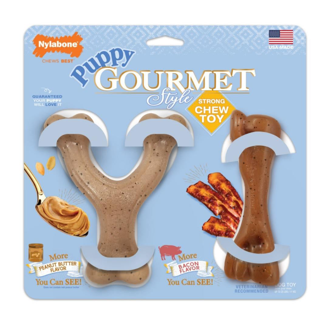 Nylabone Puppy Gourmet Style Strong Chew Toy Bacon, Peanut Butter 1ea/SMall - Up To 25 lb, 2 ct