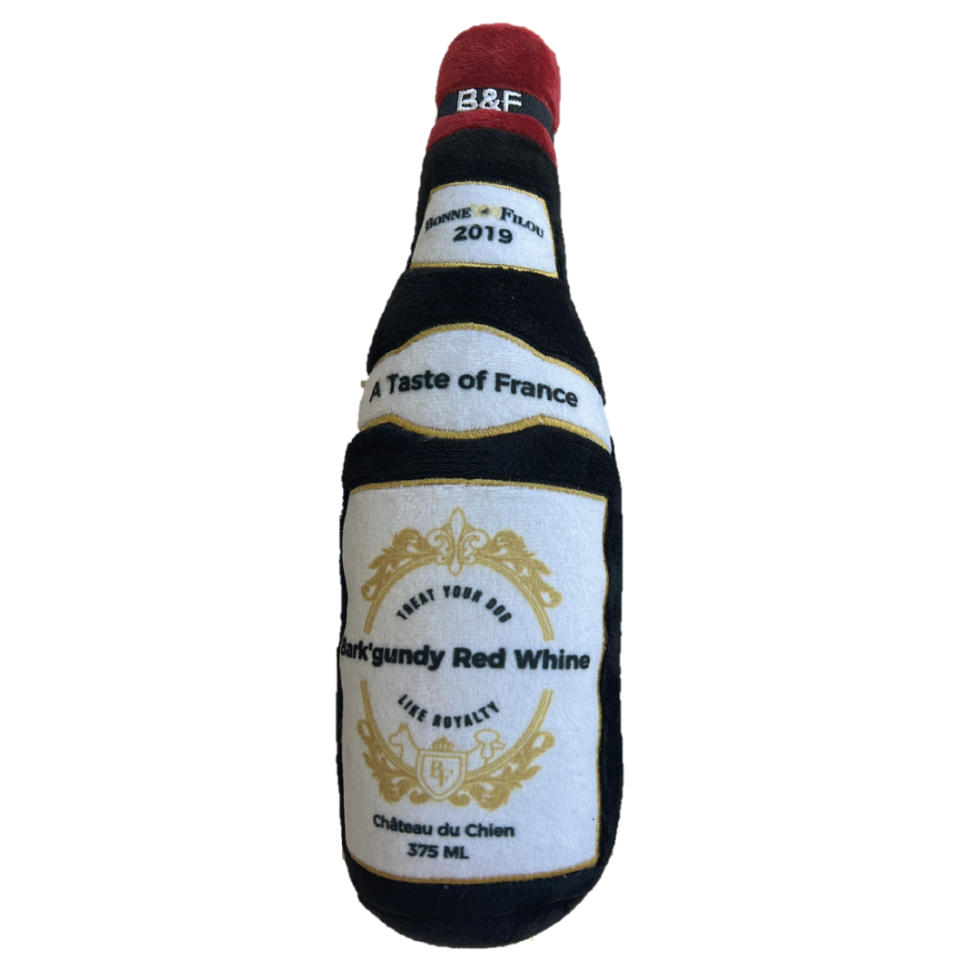 Wine Bottle Squeaky Dog Plush Toy (Bark'gundy Red Whine) by Bonne et Filou