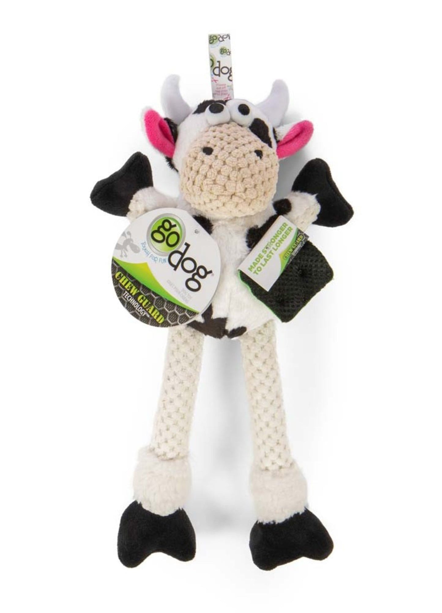 goDog Checkers Skinny Durable Plush Dog Toy Cow 1ea/SM