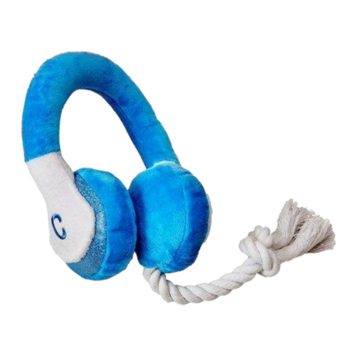 Cosmo Furbabies Squeaky Plush Rope & Crinkle Headphones Dog Toys - Pink & Blue