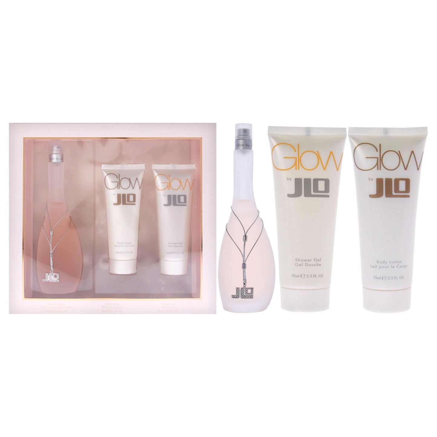 Glow by Jennifer Lopez for Women 3 pc Gift Set 3.3oz EDT Spray, 2.5oz Body Lotion, 2.5oz Shower Gel