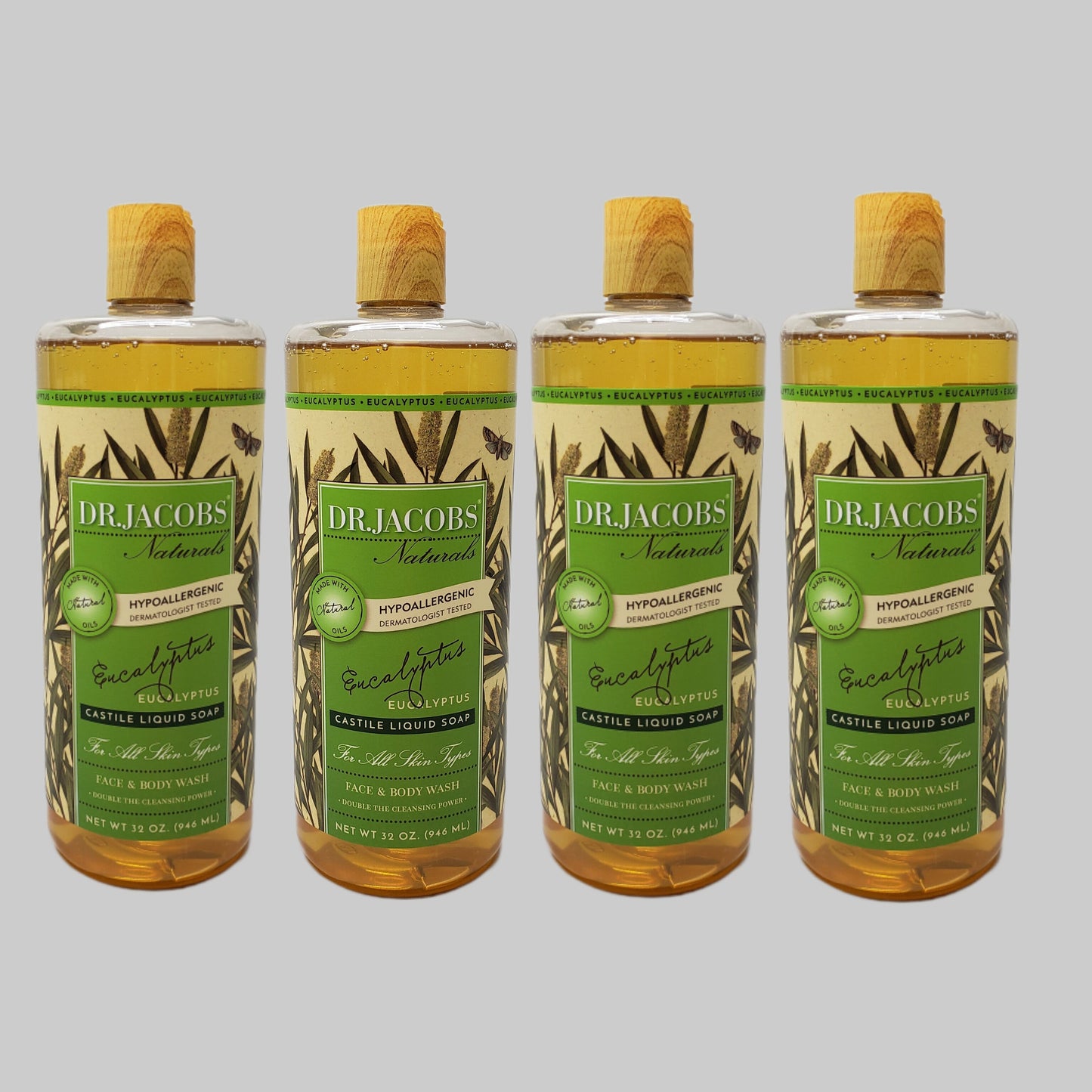 DR. JACOBS NATURALS Eucalyptus Castile Liquid Soap Lot of 4 - 32 oz Hypoallergenic (New)