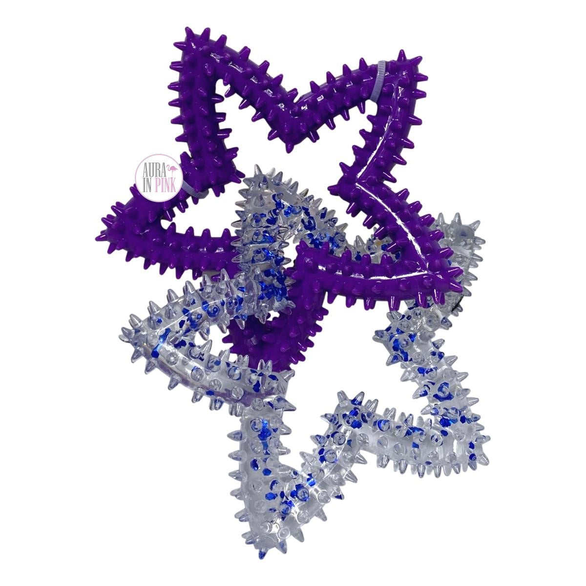 Macbeth Collection Puptown Chic Neon Pink & Purple Diamond Bling Clear Spikey Stars Rubber Teether Dog Toy