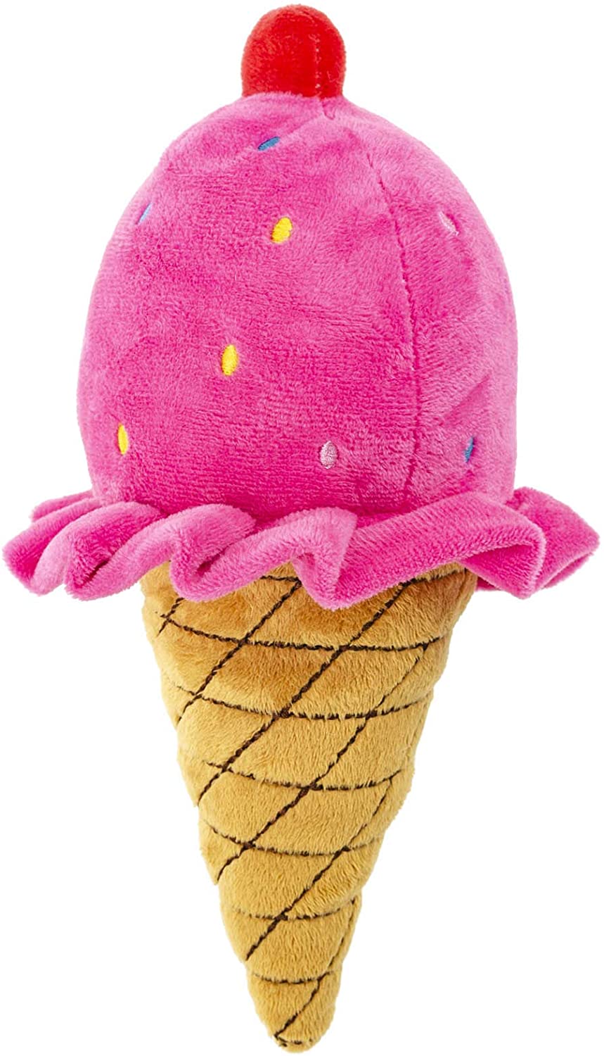 Metropawlin Pet Sprinkled Pink Strawberry Ice Cream Cone Squeaky Plush Dog Toy