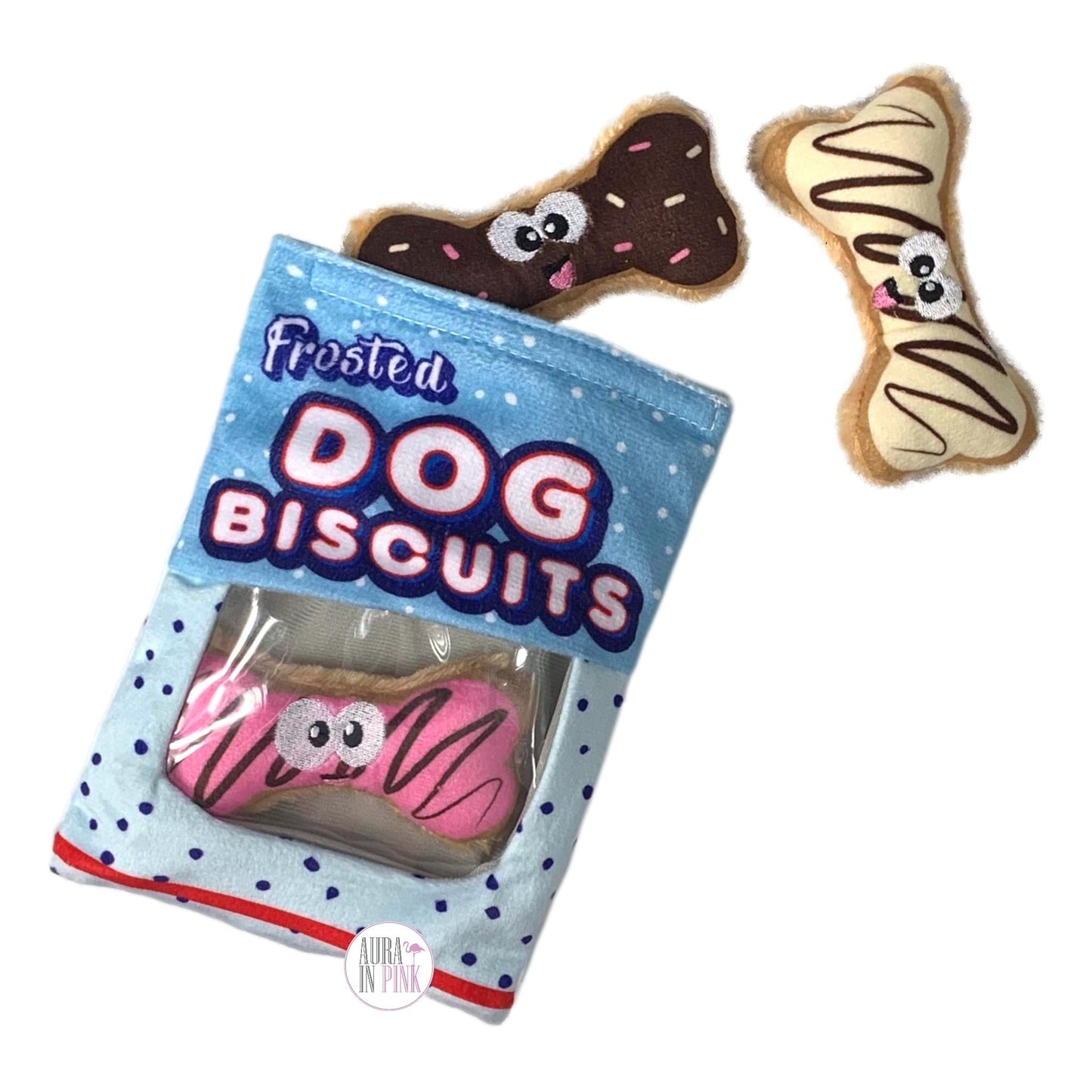 Outward Hound Frosted Dog Biscuits Crinkly Puzzle Snack Bag Squeaky Plush Hide & Seek Dog Toy