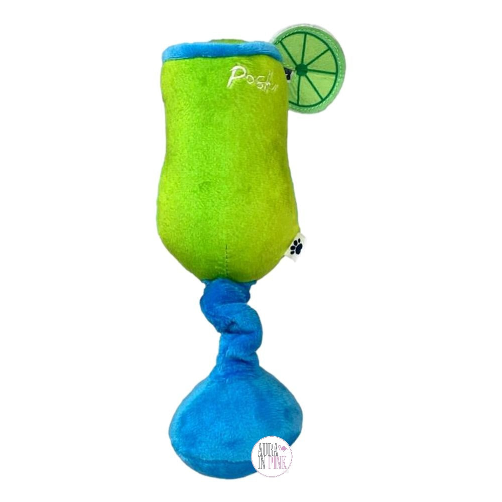 Posh Paws Green Blue Fruity Cocktail Drink Glass w/Lime Slice Squeaky Plush Dog Toy