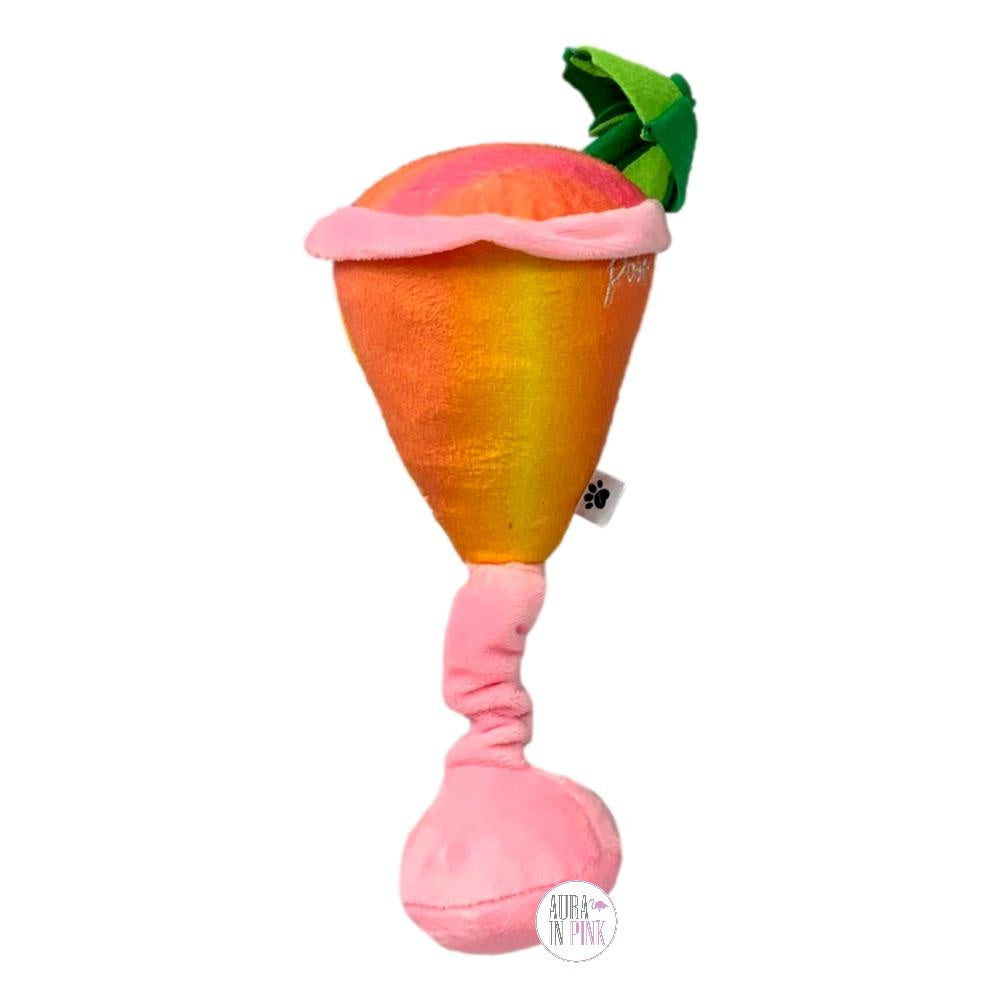 Posh Paws Pink Orange Fruity Cocktail Drink Glass w/Umbrella Squeaky Plush Dog Toy
