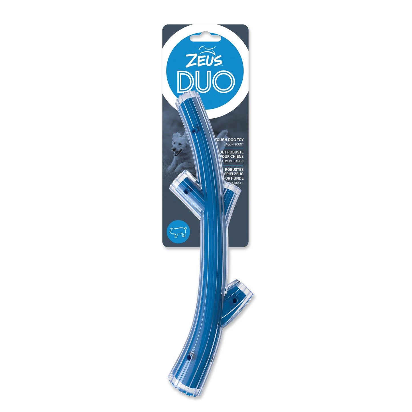 Zeus Duo Dog Toy Stick Bacon Scent Blue