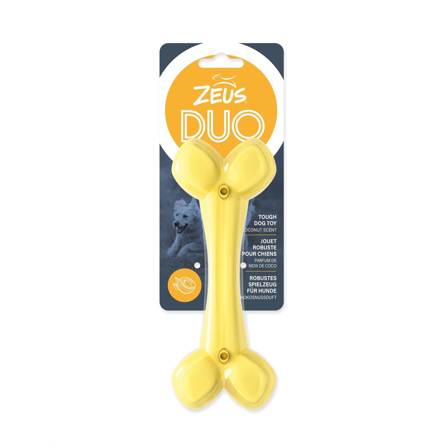 Zeus Duo Dog Toy Bone Coconut Scent Yellow