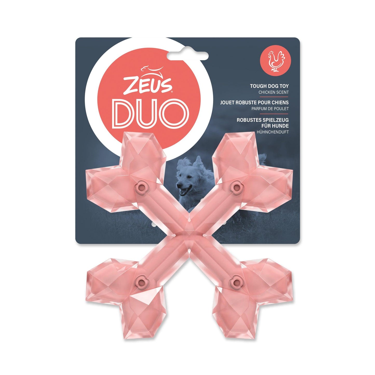 Zeus Duo Dog Toy Cross Bones Chicken Scent Coral