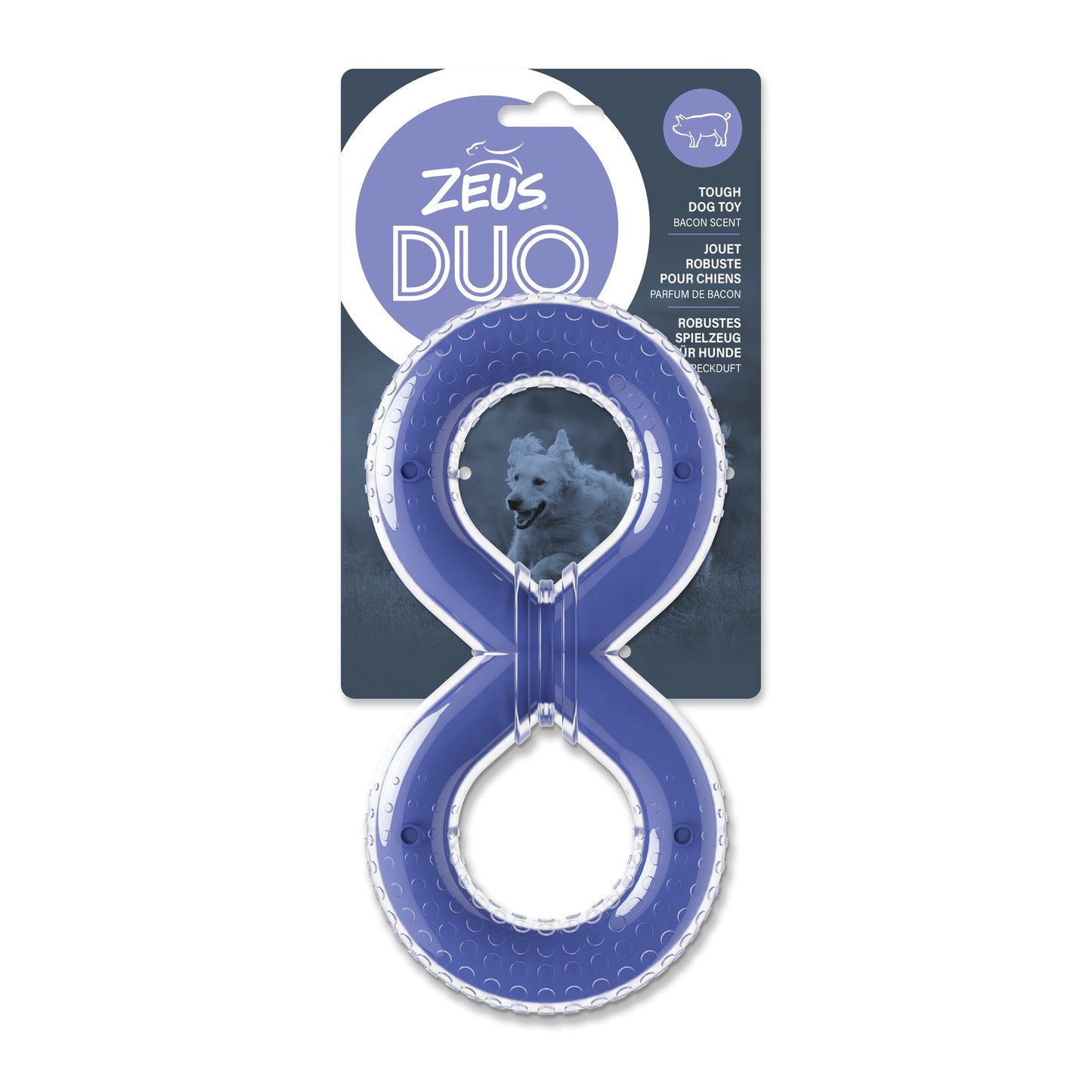 Zeus Duo Dog Toy Figure 8 Tug Bacon Scent Purple