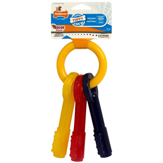 Nylabone Just for Puppies Teething Chew Toy Keys Chew Toy Keys Bacon 1ea/Medium - Up To 35 lb
