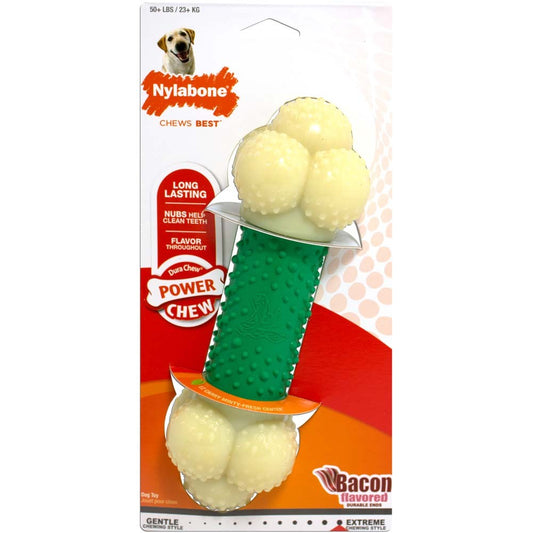 Nylabone Double Action Power Chew Durable Dog Toy Bacon 1ea/XL - 50+ lb