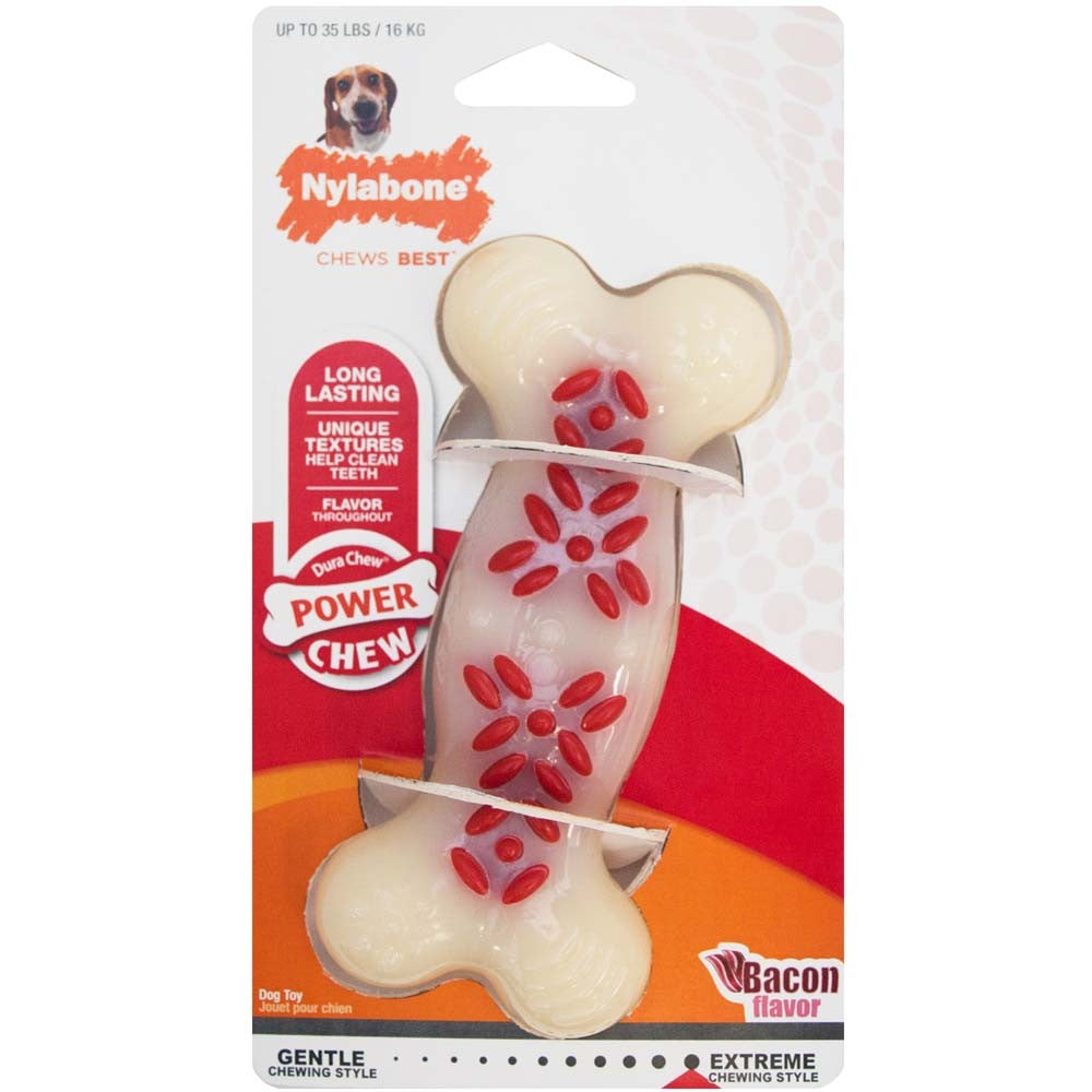 Nylabone Power Chew Action Ridges Chew Toy Bacon 1ea/Medium - Up To 35 lb