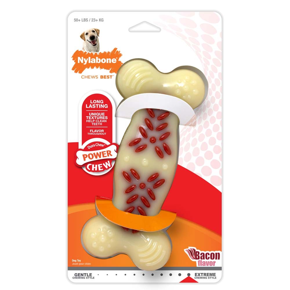 Nylabone Power Chew Action Ridges Chew Toy Bacon 1ea/XL - 50+ lb