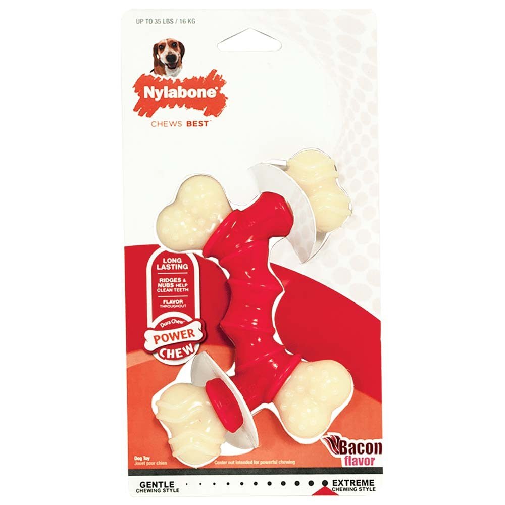 Nylabone Power Chew Double Bone Long Lasting Chew Toy for Dogs Peanut Butter 1ea/Medium - Up To 35 lb