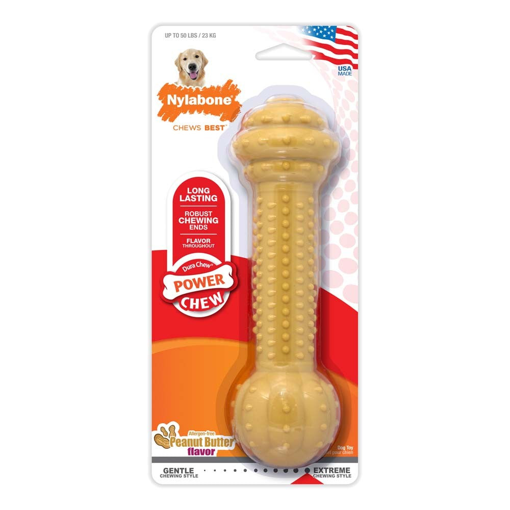 Nylabone Barbell Power Chew Durable Dog Toy Peanut Butter 1ea/Large - Up To 50 lb