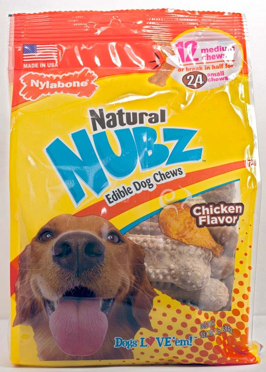 Nylabone Natural Nubz Chicken Dog Treats Chicken 1ea/Large - Up To 50 lb, 12 ct