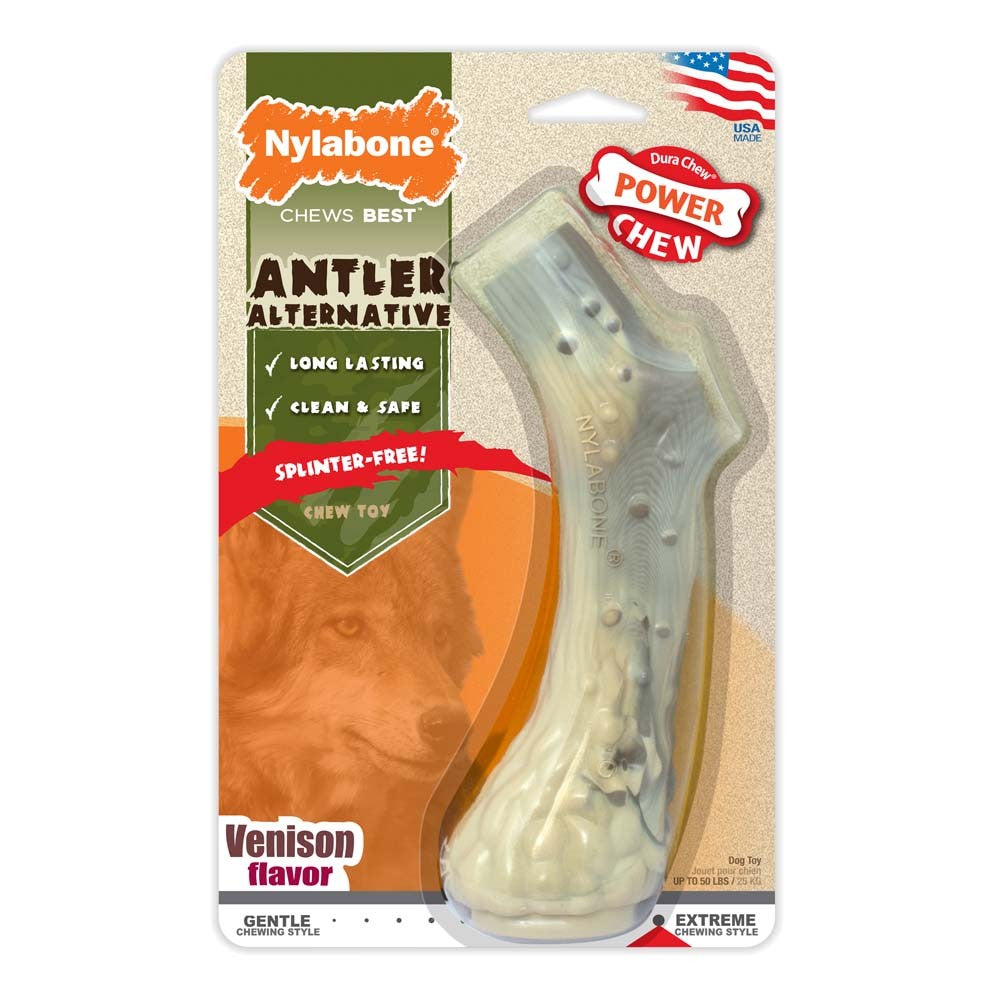 Nylabone Antler Alternative Power Chew Dog Toy Venison 1ea/Large - Up To 50 lb