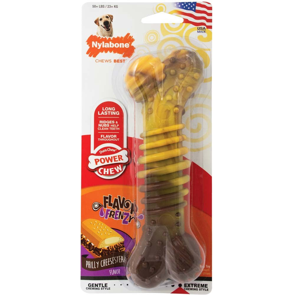 Nylabone Flavor Frenzy Power Chew Dog Toy Philly Cheesesteak 1ea/XL - 50+ lb