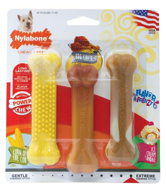 Nylabone Flavor Frenzy Power Chew Triple Pack Chicken, Corn & Ice Cream Sundae 1ea/SMall - Up To 25 lb