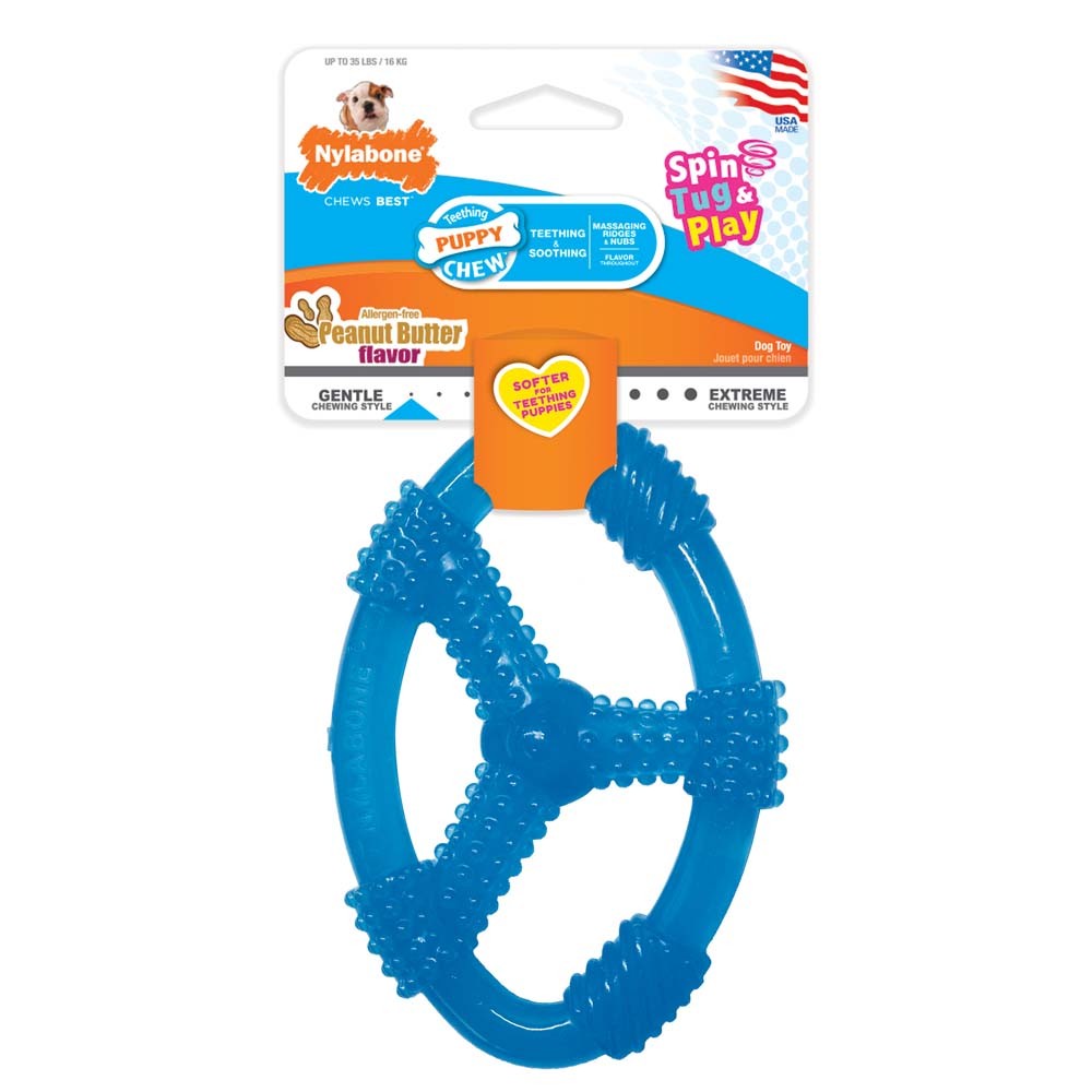 Nylabone Puppy Chew Spin Tug & Play Toy Peanut Butter Blue 1ea/Medium - Up To 35 lb