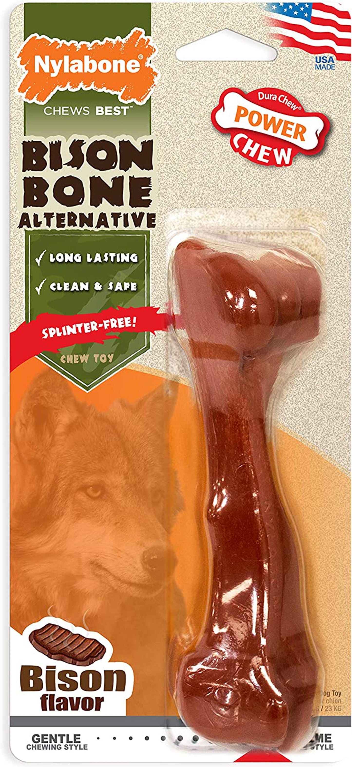 Nylabone Power Chew Bison Bone Alternative Nylon Chew Toy Bison 1ea/Large - Up To 50 lb