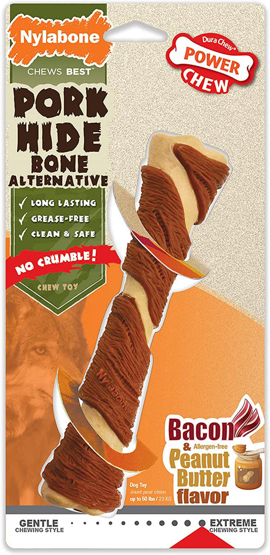 Nylabone Power Chew Alternative Pork Hide Bone Bacon & Peanut Butter 1ea/Large - Up To 50 lb