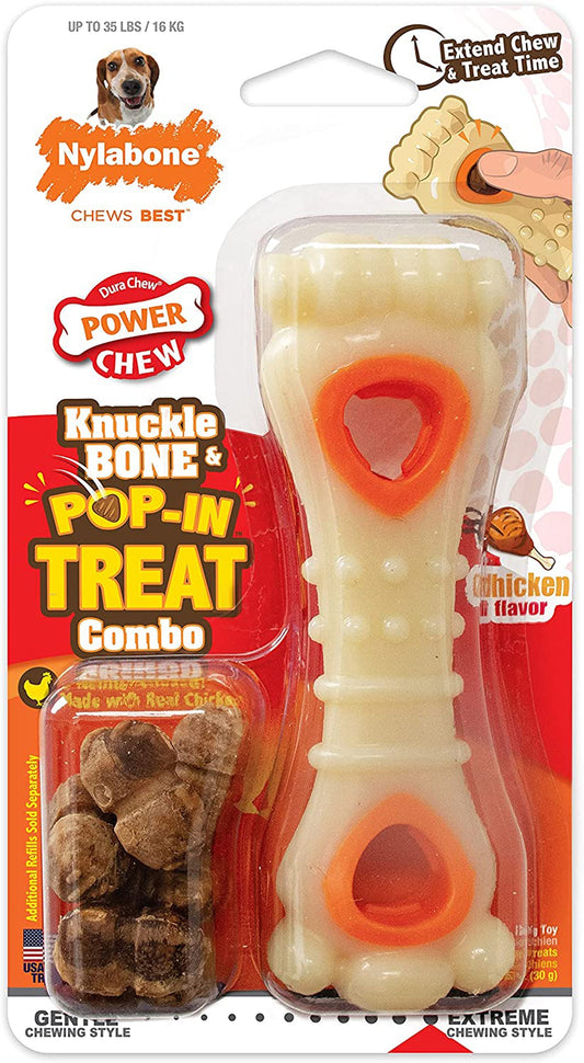 Nylabone Power Chew Knuckle Bone & Pop-In Treat Dog Toy Combo Chicken Pop-In 1ea/Medium - Up To 35 lb