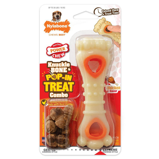 Nylabone Power Chew Knuckle Bone & Pop-In Treat Dog Toy Combo Chicken Pop-In 1ea/Large - Up To 50 lb