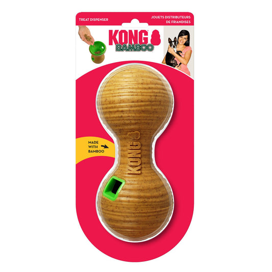 KONG Bamboo Treat Dispenser Dumbbell Dog Toy Tan 1ea/MD, 3,25 in