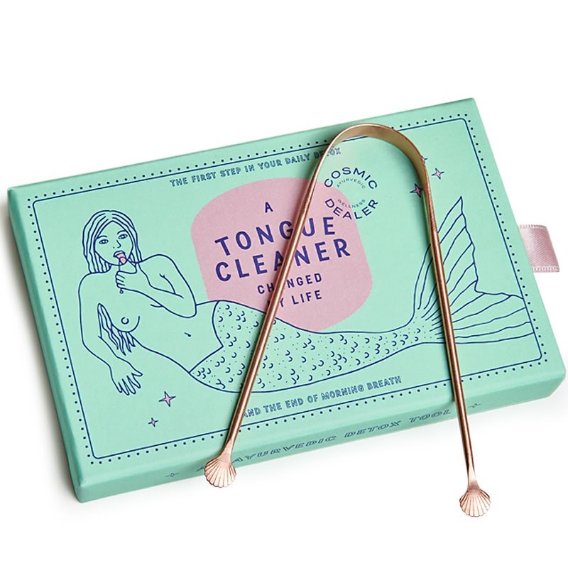 Cosmic Dealer Ayurvedic Copper Tongue Cleaner (1 pc) on top of box
