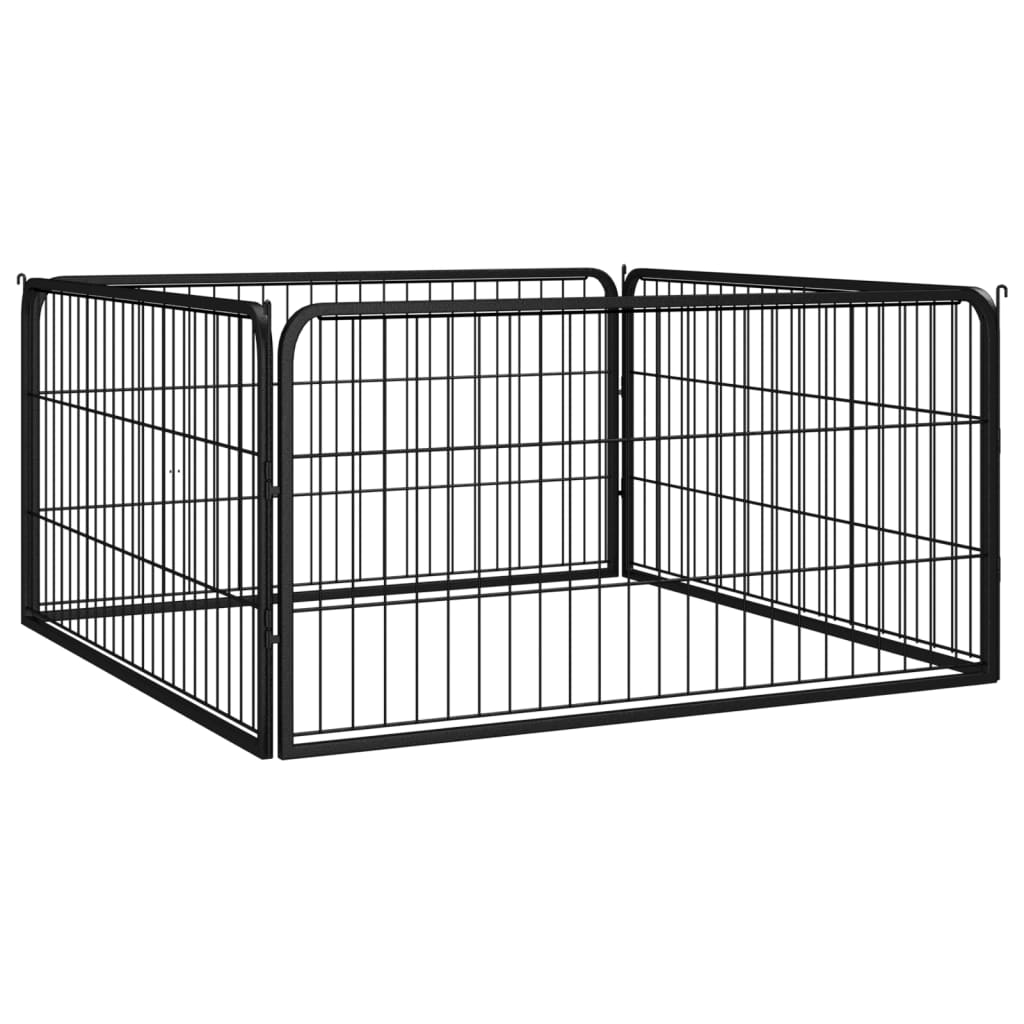 Dog Playpen 4 Panels Black 39.4&quot;X19.7&quot; Powder-Coated Steel