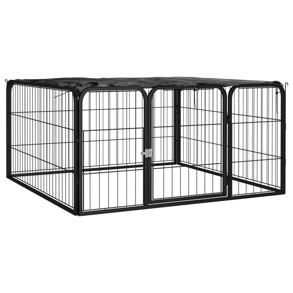 Dog Playpen 4 Panels Black 39.4&quot;X19.7&quot; Powder-Coated Steel