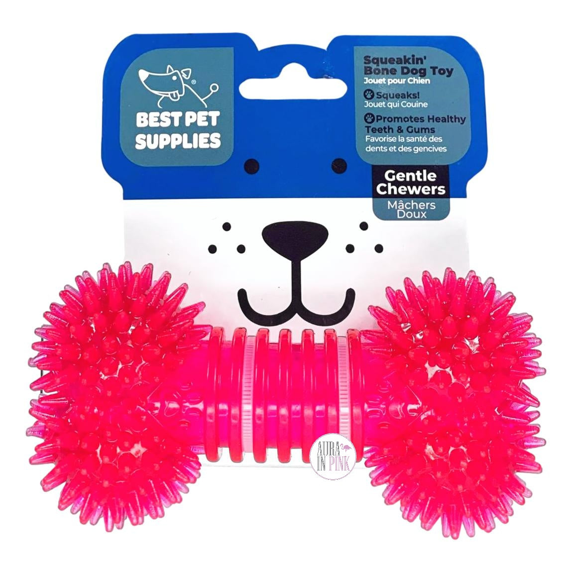 Best Pet Supplies Gentle Chewers Spikey Dental Glitter Hot Pink Squeaky Bone Shaped Dog Toy