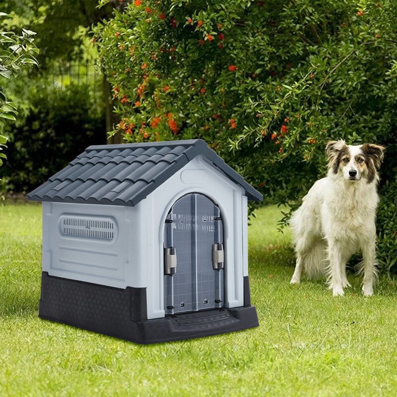 Weatherproof Plastic Dog House Kennel with Skylight and Door Dog Houses Living and Home