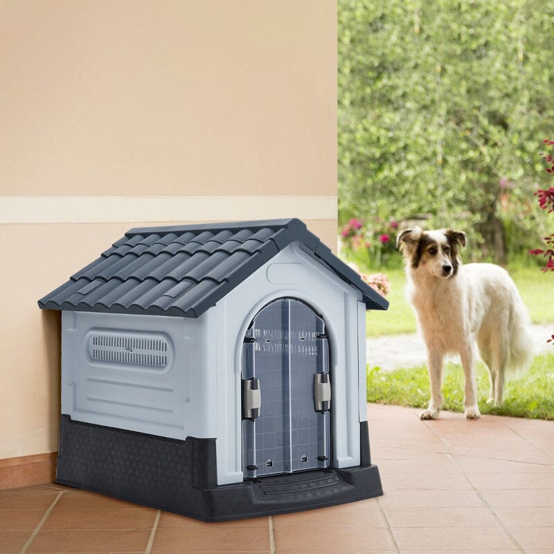 Weatherproof Plastic Dog House Kennel with Skylight and Door Dog Houses Living and Home