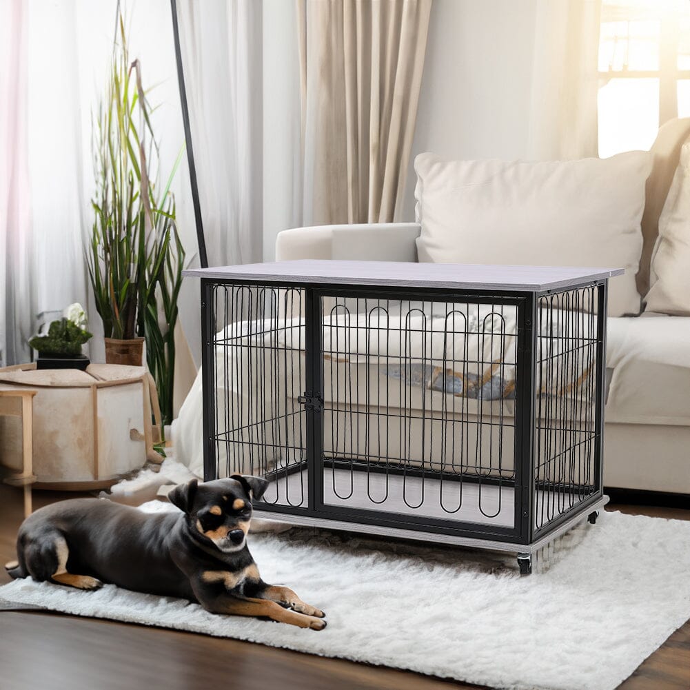 Black Iron Wire Dog House with Tray for Small or Medium-Sized Dogs