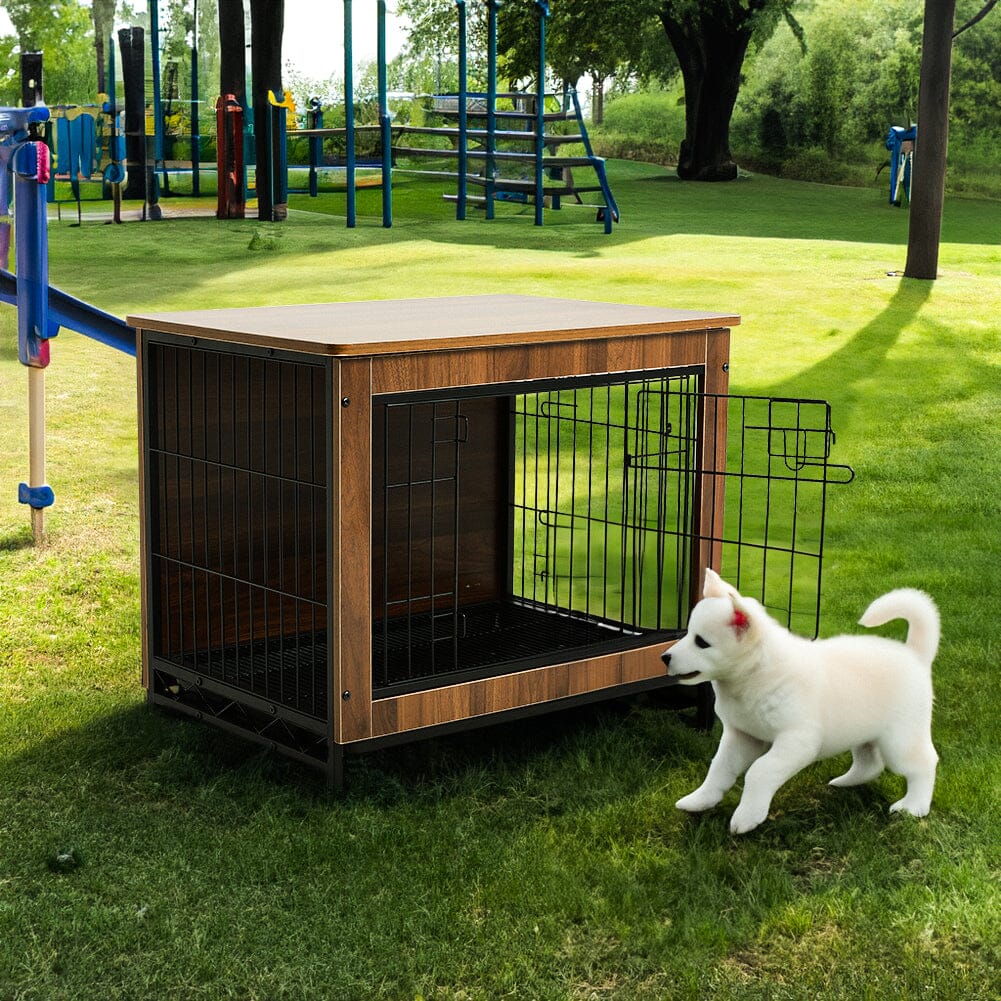 Brown Wooden Wire Dog Crate Pet Cage Dog Houses Living and Home 74cm W x 54cm D x 59cm H