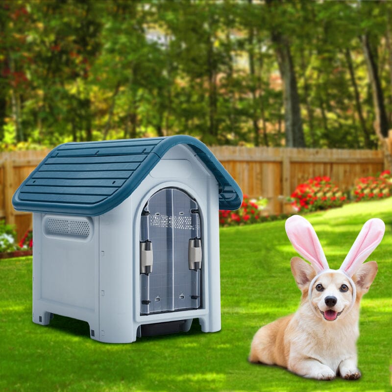 59cm W Blue Durable Plastic Small/Middle Dog House with Ventilation for Outdoor Indoor