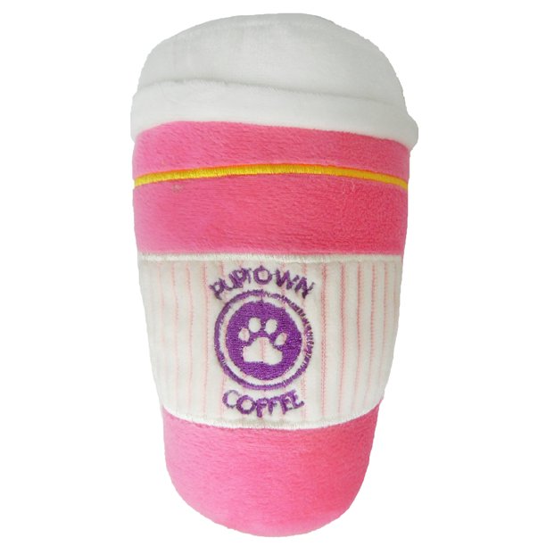 Macbeth Collection Puptown Chic Pink Coffee To-Go Squeaky Plush Dog Toy
