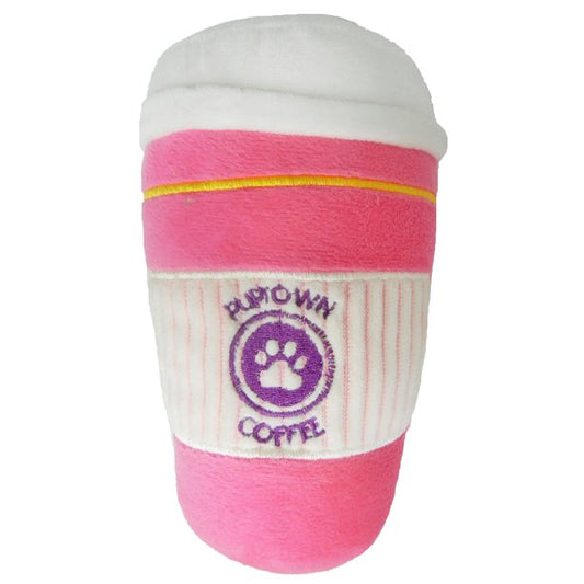 Macbeth Collection Puptown Chic Pink Coffee To-Go Squeaky Plush Dog Toy