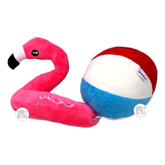 Posh Paws NYC Pink Flamingo Floaty Beach Ball Pool Toys Squeaky Plush Dog Toy Set