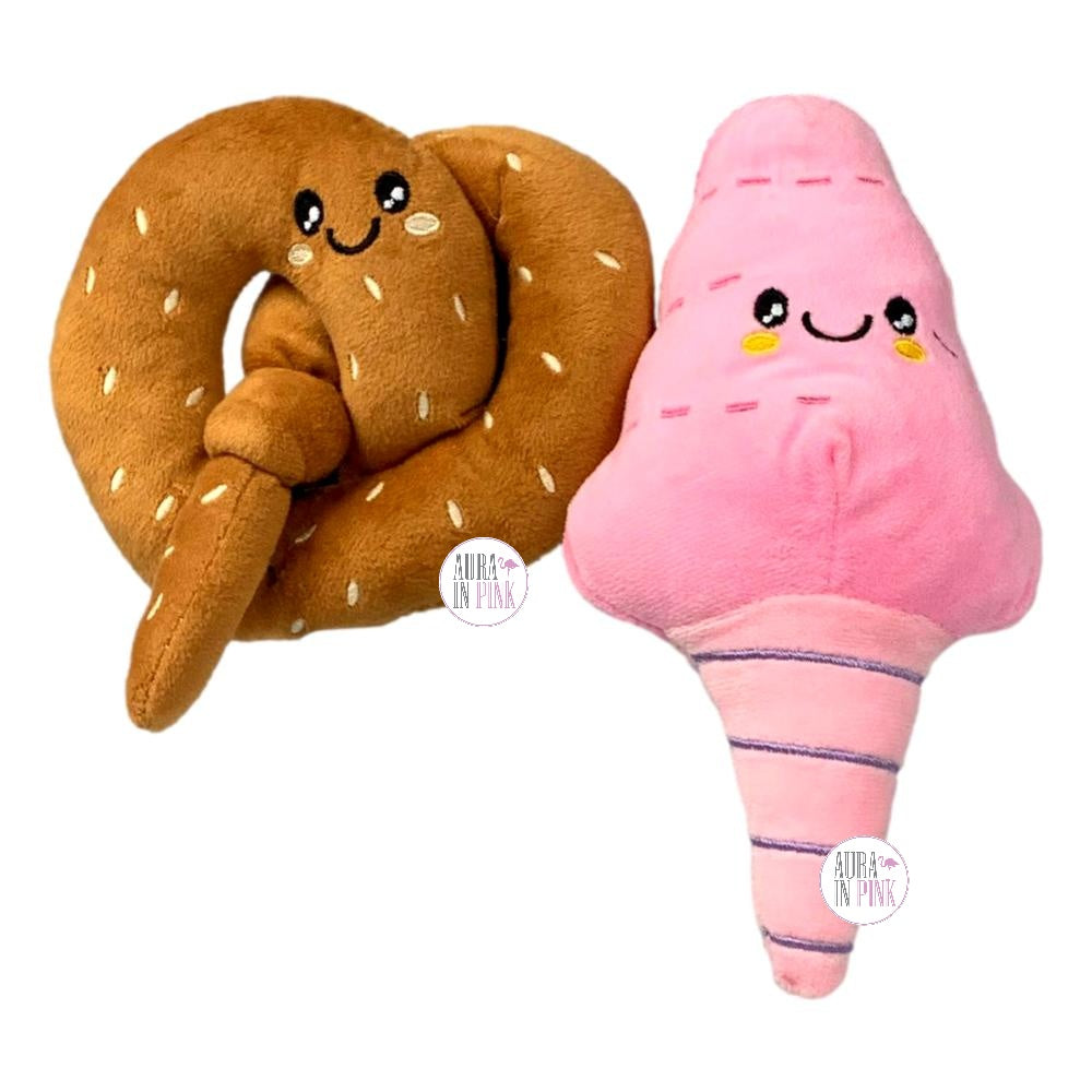 Posh Paws Pretzel & Cotton Candy Squeaky Plush Dog Toy Set of 2