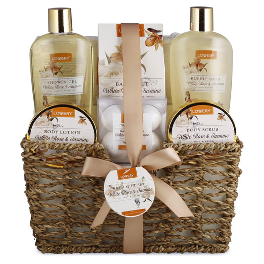 White Rose & Jasmine Home Bath Set - 11Pc Body Care Kit