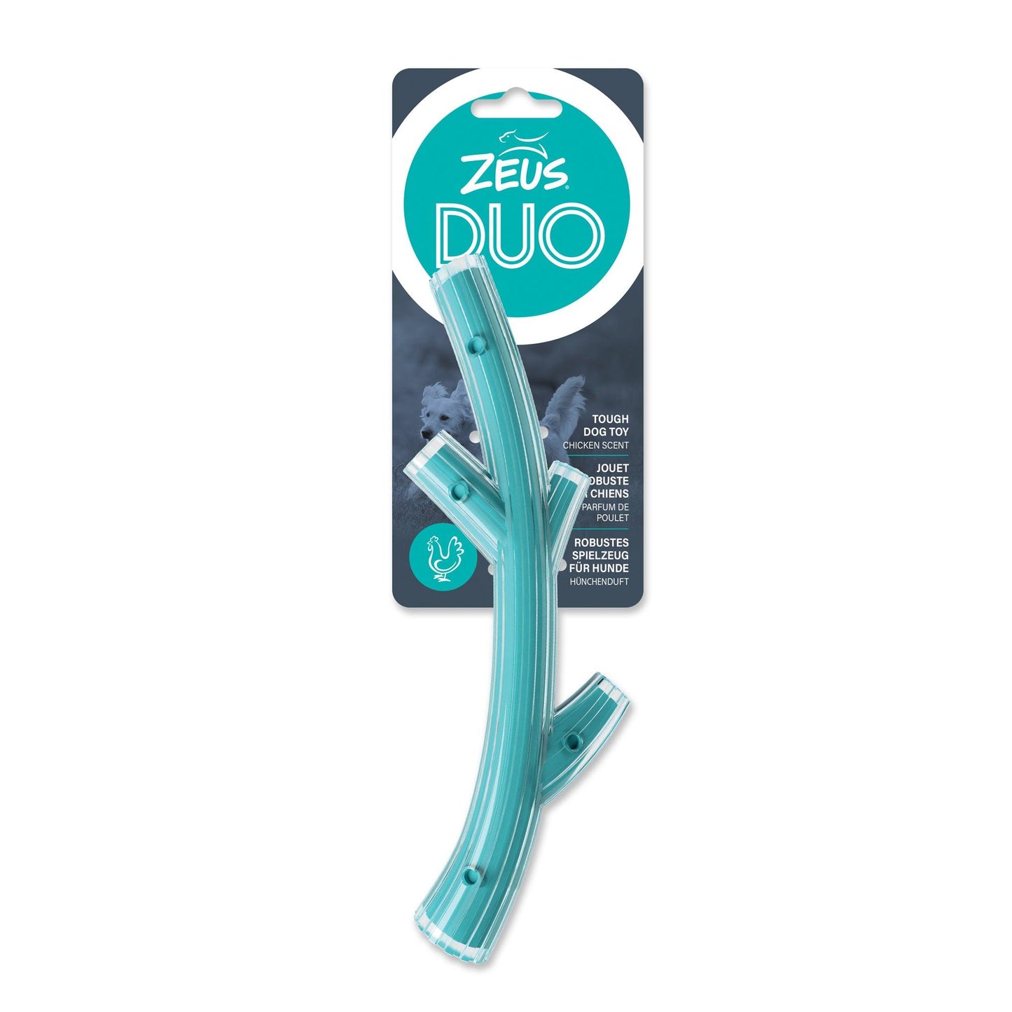 Zeus Duo Dog Toy Stick Chicken Scent Turquoise